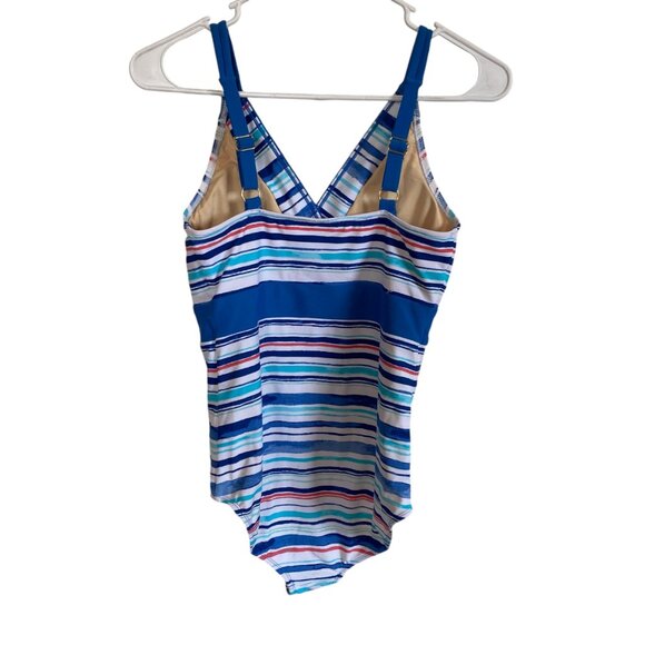 Cabana Life women's size small multi color striped v-neck one piece swimsuit - Picture 9 of 10